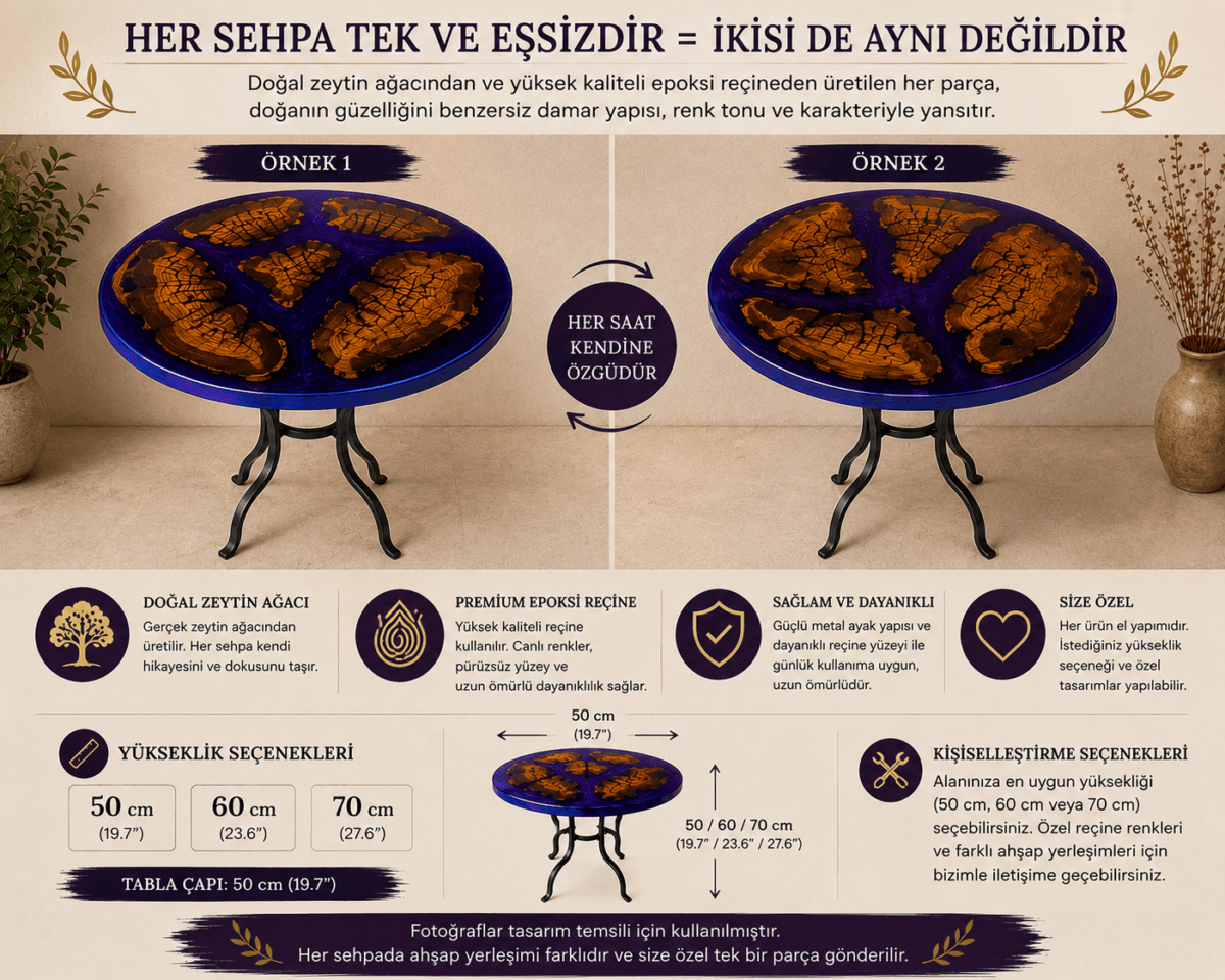 Premium Tasarım Zeytin Ağacı Epoksi Sehpa- Ahşap Ayaklı - Görsel 2