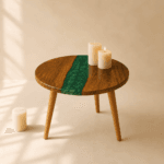 El Yapımı Epoksi & Ceviz Ağacı Yuvarlak Sehpa – Ahşap Ayaklı Designer River Table